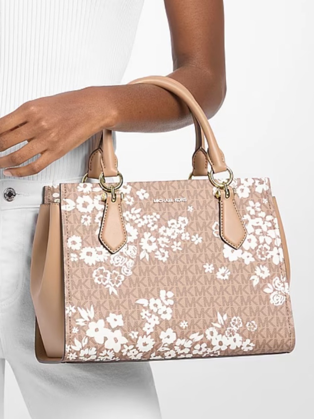 MICHAEL KORS  Marilyn Medium Printed Signature Logo Satchel Crossbody - Picture 12 of 16